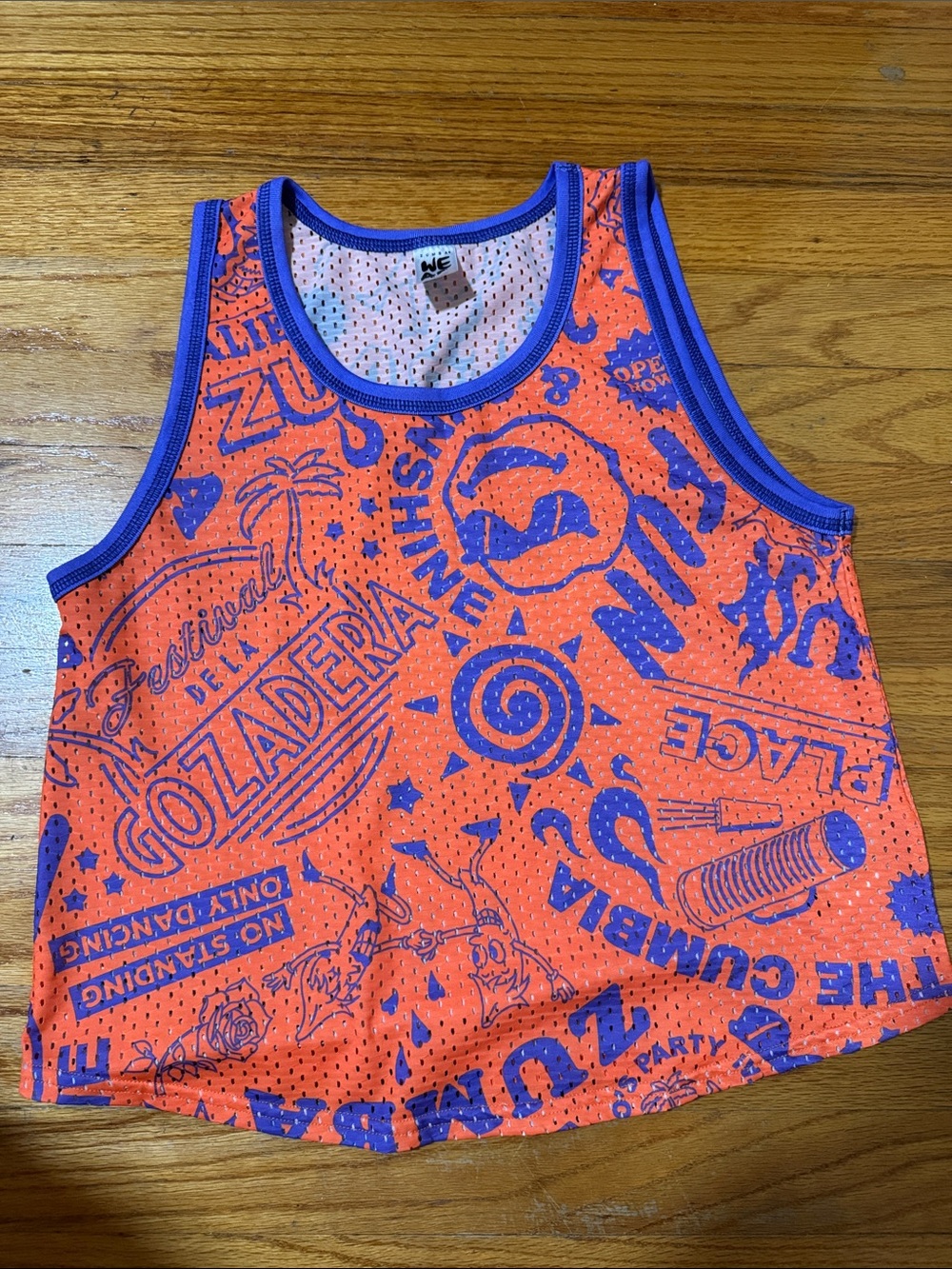 Neon Orange & Royal Blue Graphic Mesh Tank